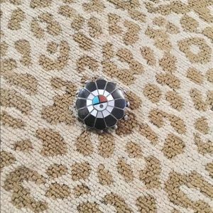 Turquoise coral and black onyx sterling silver sun
